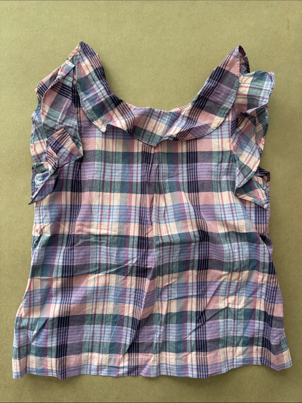 Crewcuts Pink and Blue Plaid Ruffle-Sleeve Camisole open back